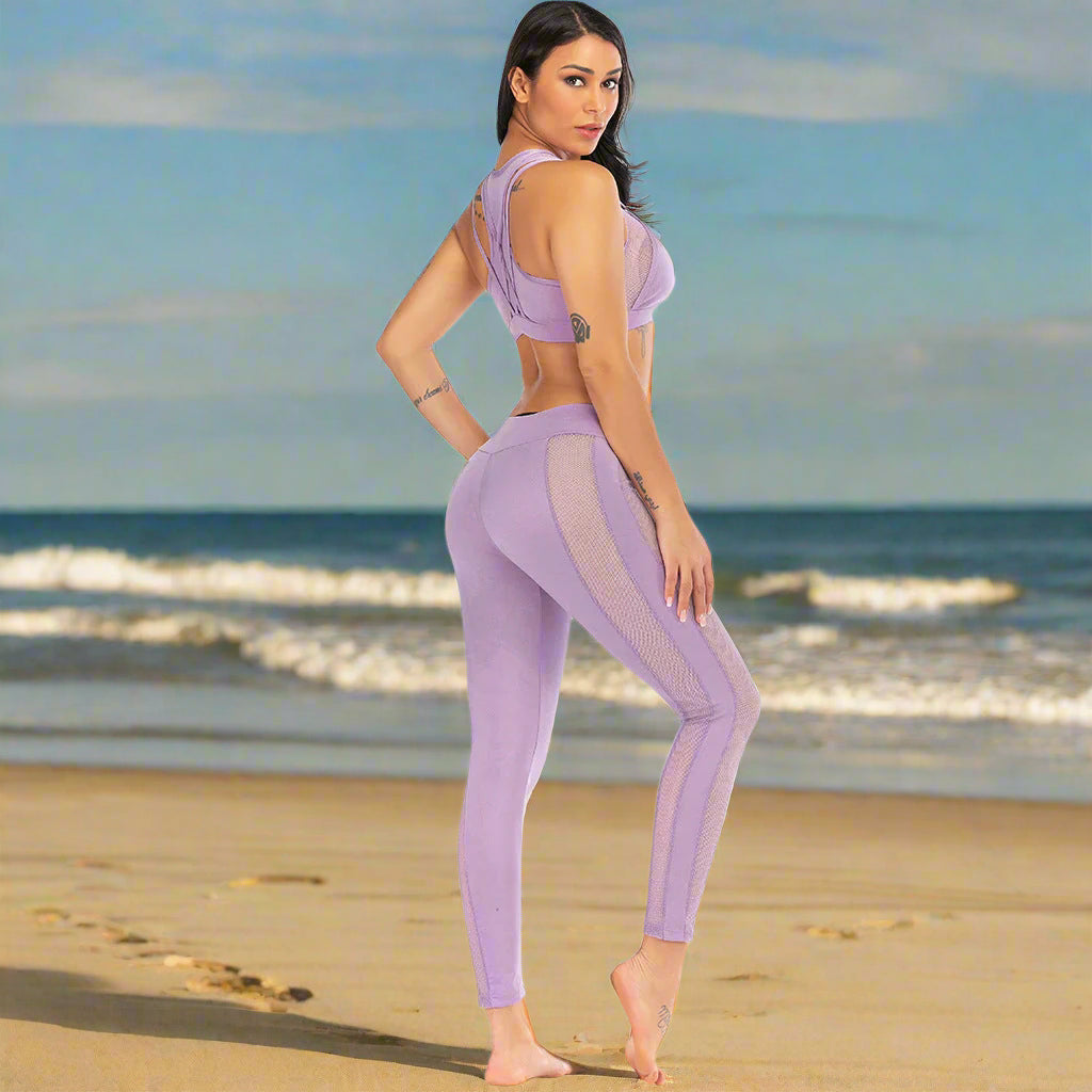Sexy Mesh Suit Cross Shoulder Strap Hollow Female Yoga Suit FitiqueFit