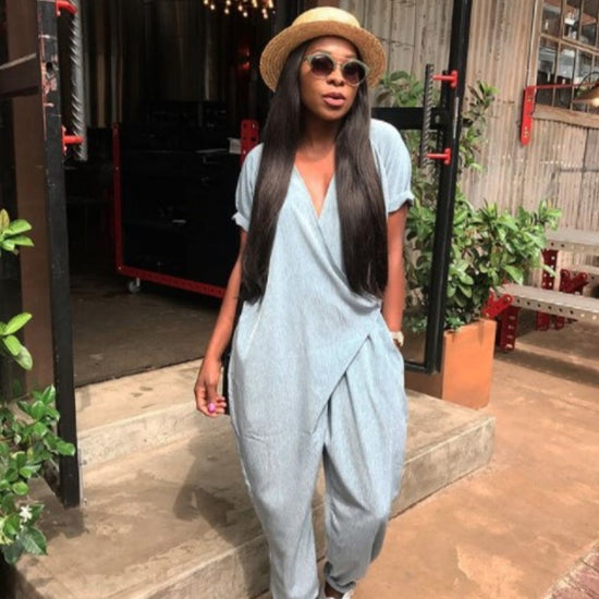 Fashionable Womens Loose V-Neck Jumpsuit 
