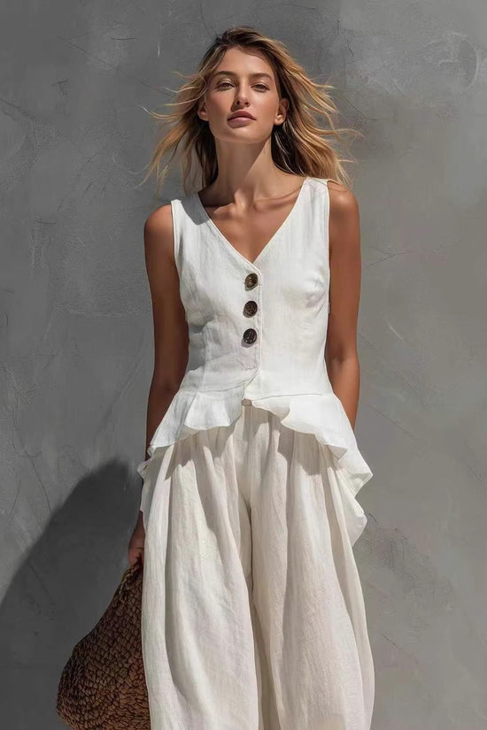 Sweatshirt-style Casual Sleeveless Top And Wide-leg Pants Two-piece Set 