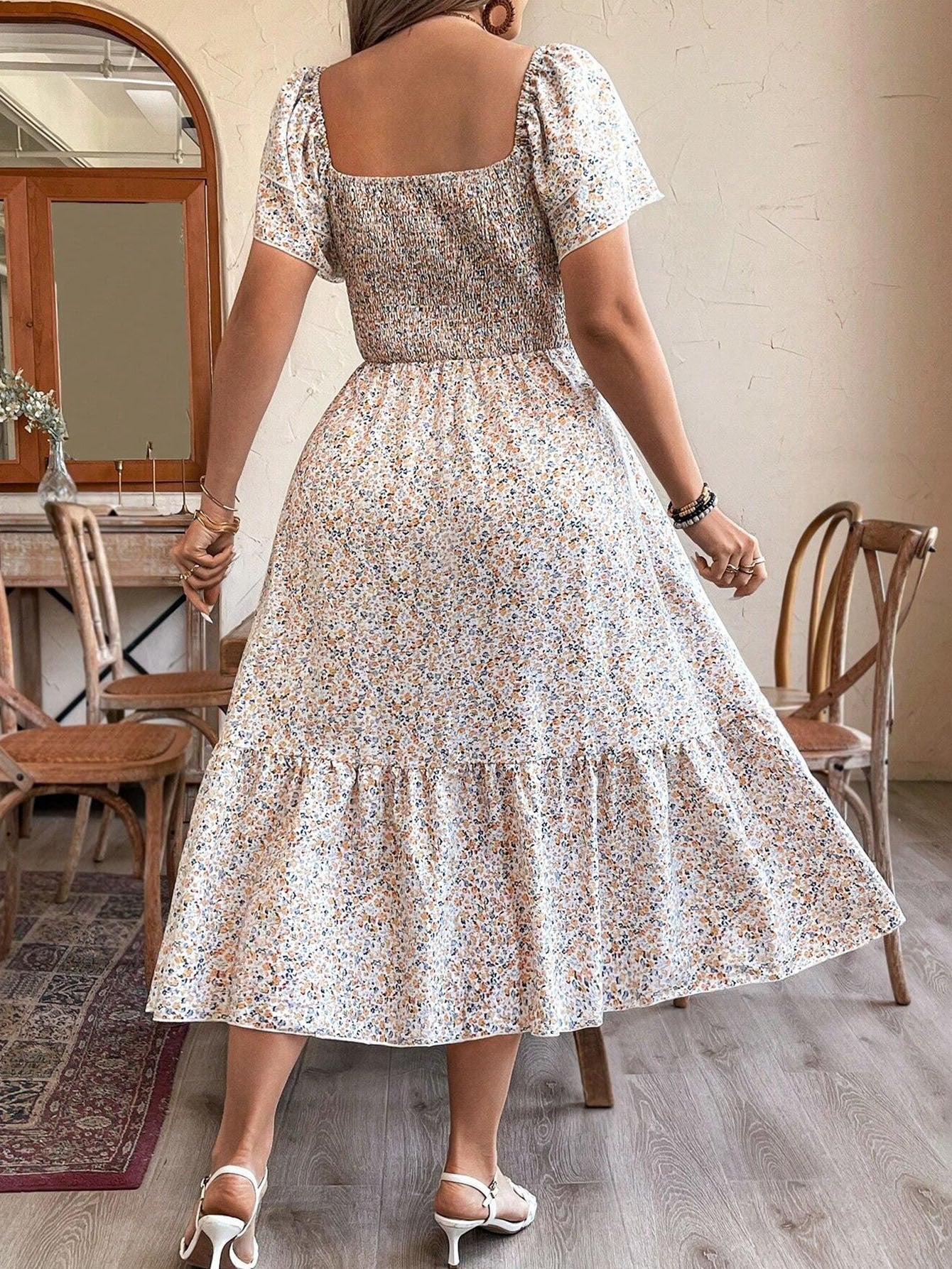 Women's Plus Size Backless Midi Dress For Summer Party - Elegant Pleated Printed Dress CJ US