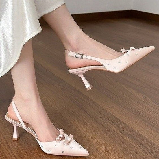2026 Spring-Summer New Closed Toe Slingback Heeled Sandals For Women, Stiletto Heel With Bowknot, Rhinestone Fashion High Heels, European & American Style 