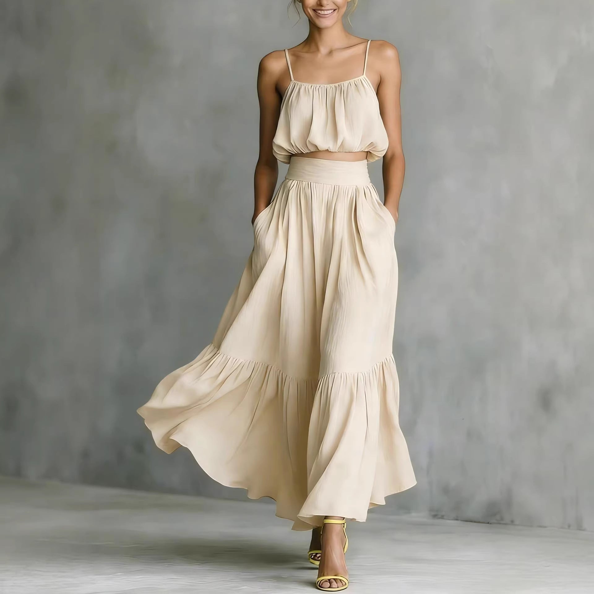 Two-piece High-waist Flared Skirt Set 