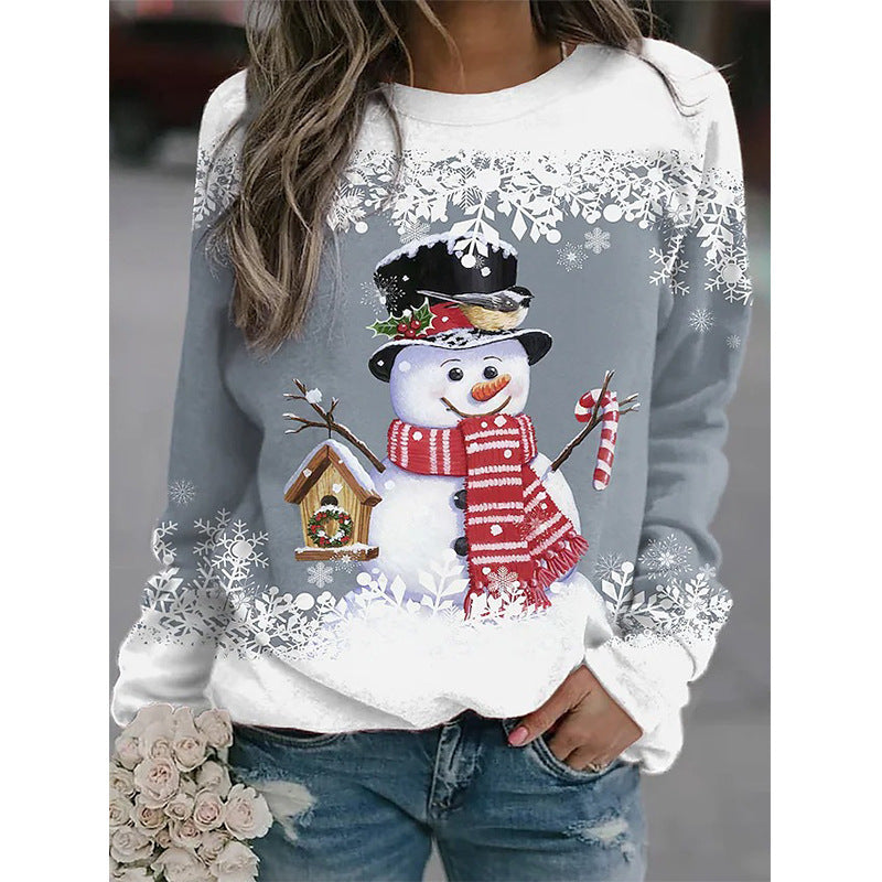 Snowman Printed Panel Loose Sweater CJ