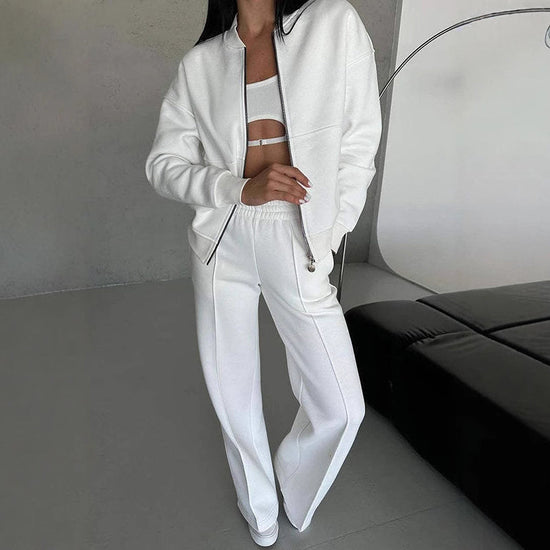 “2-Piece Zip-Up Sweatsuit Set with Wide-Leg Sweatpants” CJ US
