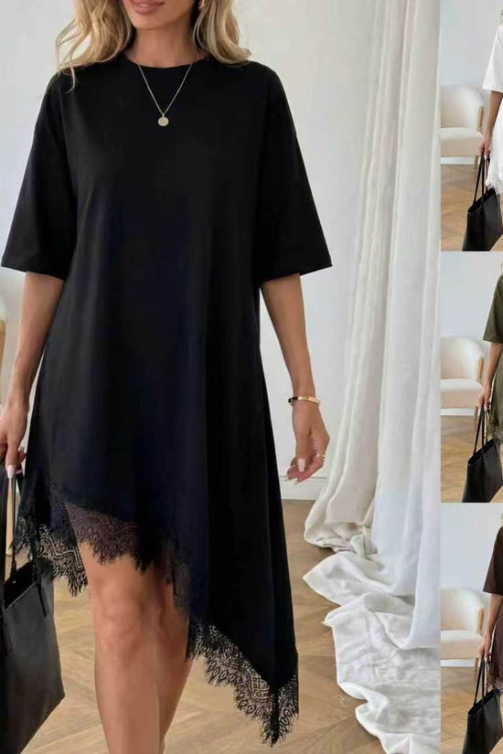 Women's Casual Solid Color Sexy Lace Trim Dress 