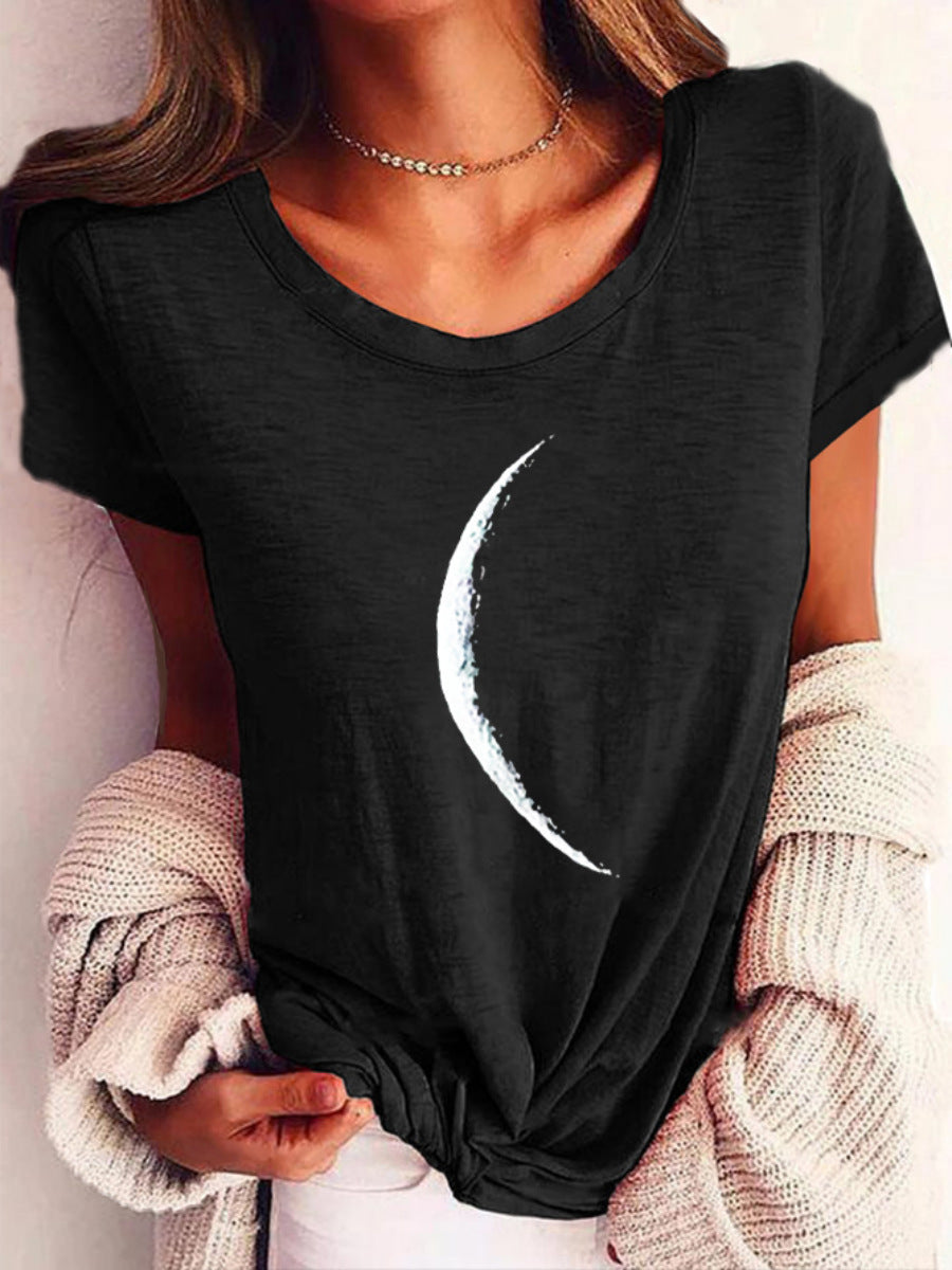 Wide Collar Printed T-Shirt – Casual Short Sleeve Top for Women FitiqueFit