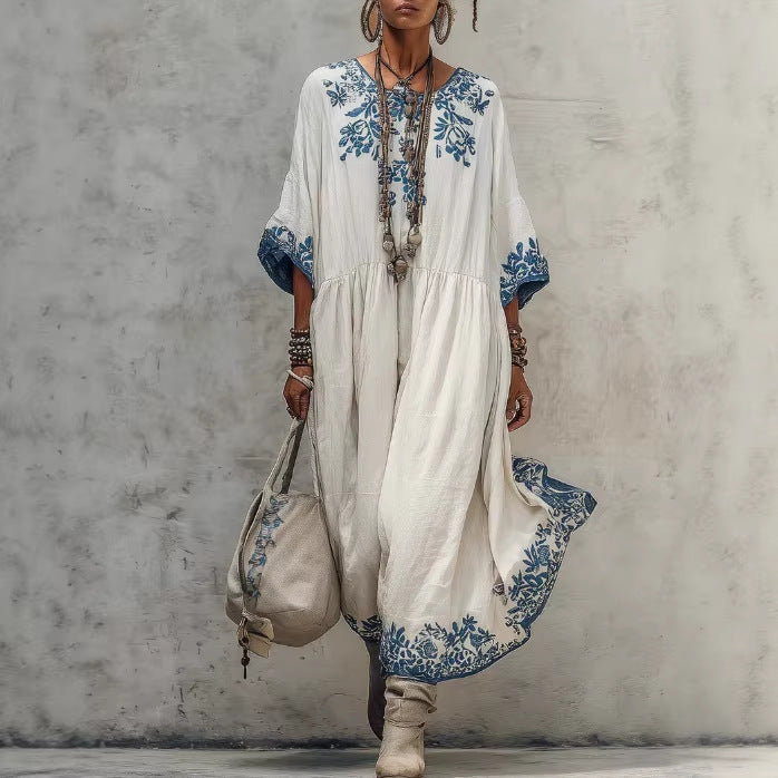 Elegant High-end Round-neck Printed Dress 