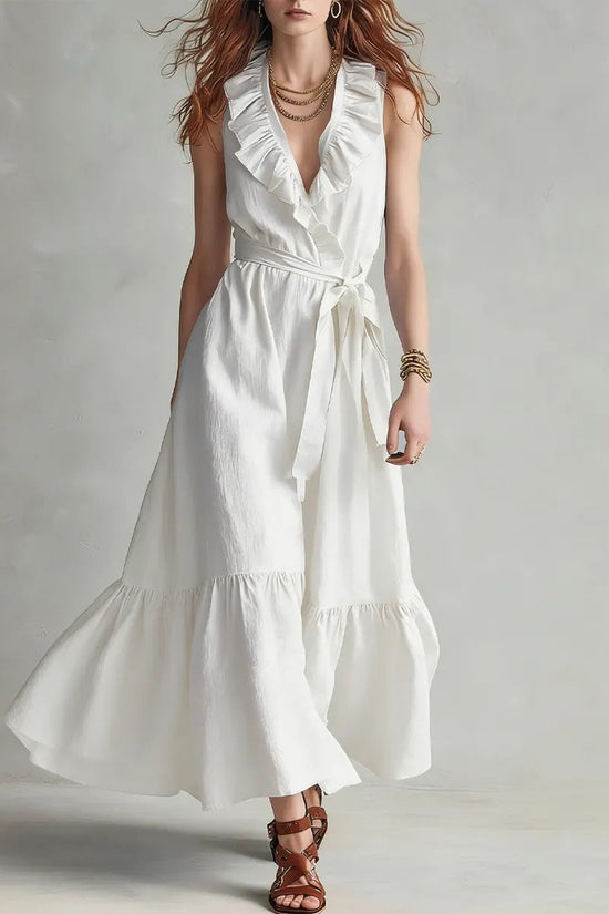 V-neck Sleeveless Lace-Up Panelled Dress 