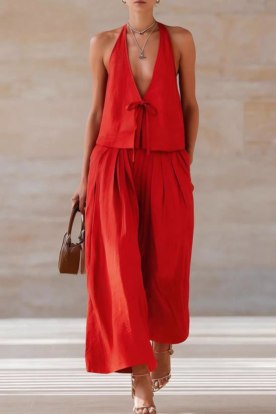Fashionable Casual Sleeveless Vest And Loose Wide-Leg Pants Womens Set 