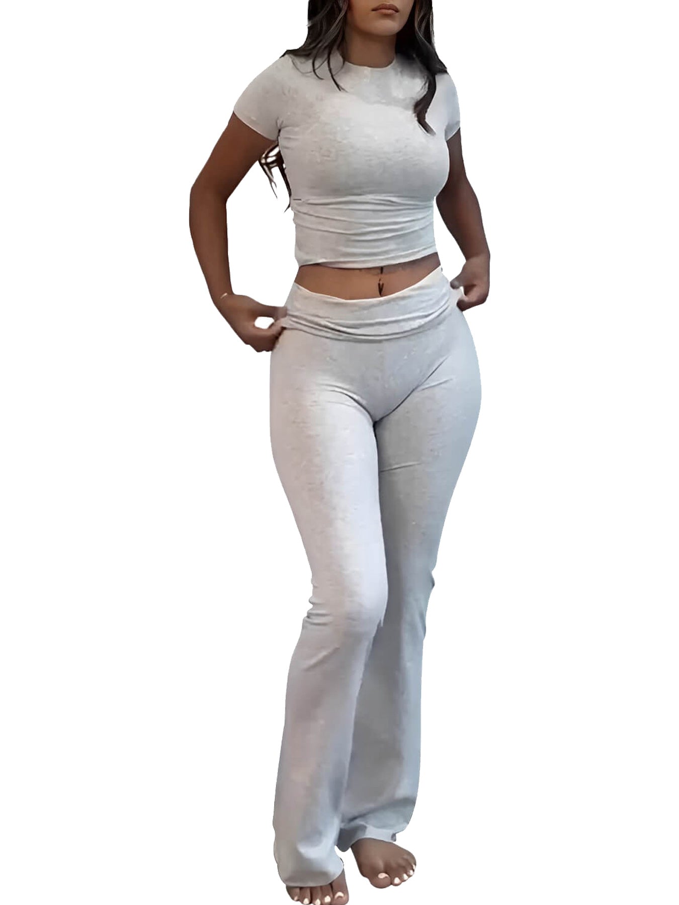 Sports, Leisure And Exercise Women's Low Waisted Flared Pants With Exposed Navel And Folded Waist Wide Leg Pants FitiqueFit