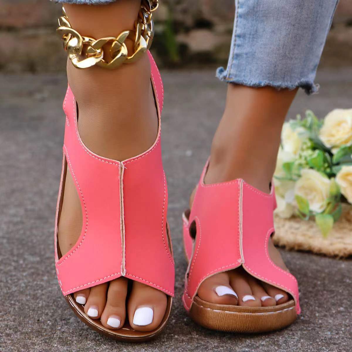New Summer Wedges Sandals With Elastic Band Design Casual Fish Mouth Shoes For Women CJ US