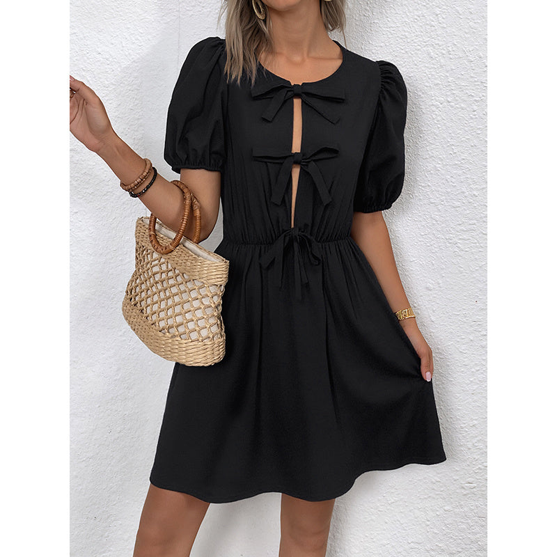 Women's Striped Tie Front Puff Sleeve Summer Casual Mini Dresses Loose Flowy Sundress CJ US