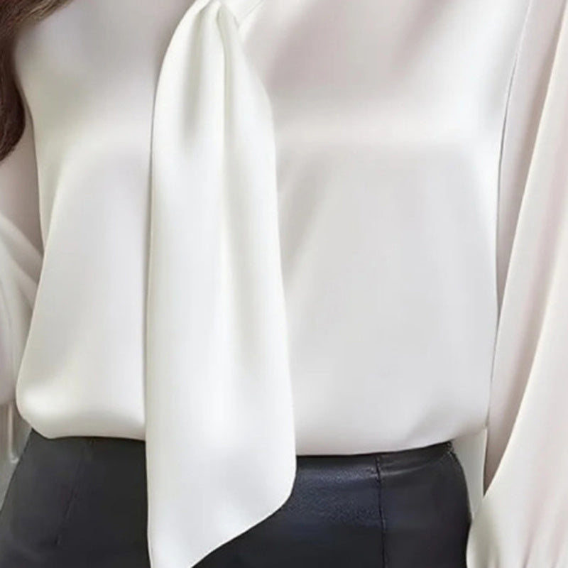 Women's Ribbon Detail Blouse, Lightweight Business Casual Shirt, Elegant Long Sleeve Office Work Top CJ US