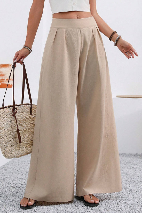 Pocketed High-waisted Fashionable Versatile Wide-leg Trousers Long Pants 