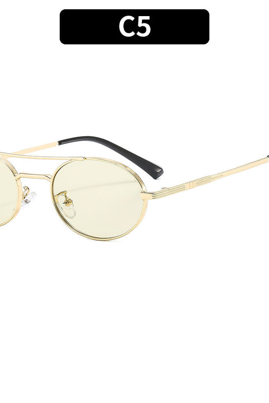 Retro Oval Fashionable Dual-Beam Metal Sunglasses For Sun Protection 