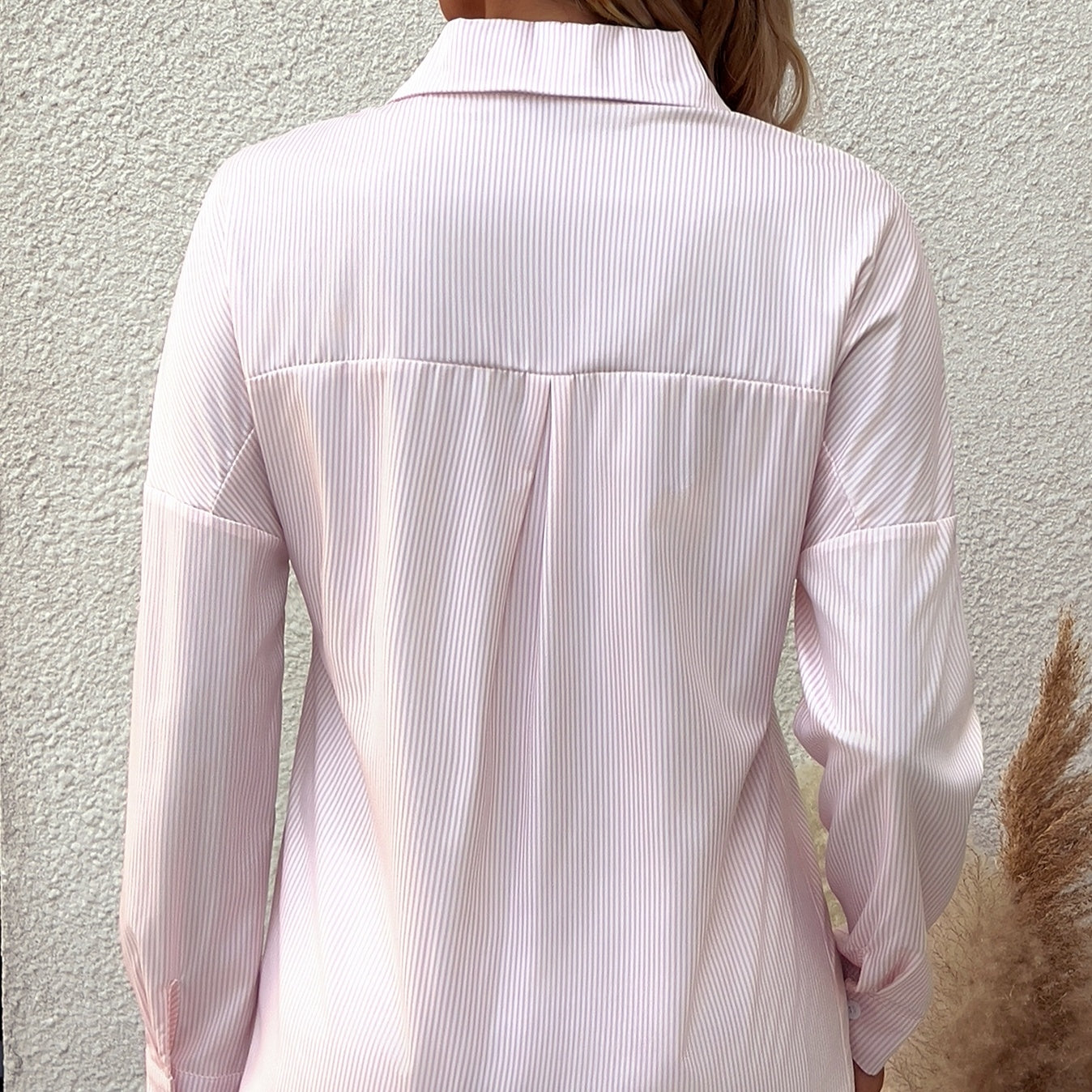 Women's Striped Lapel Long Sleeved Shirt Top CJ US