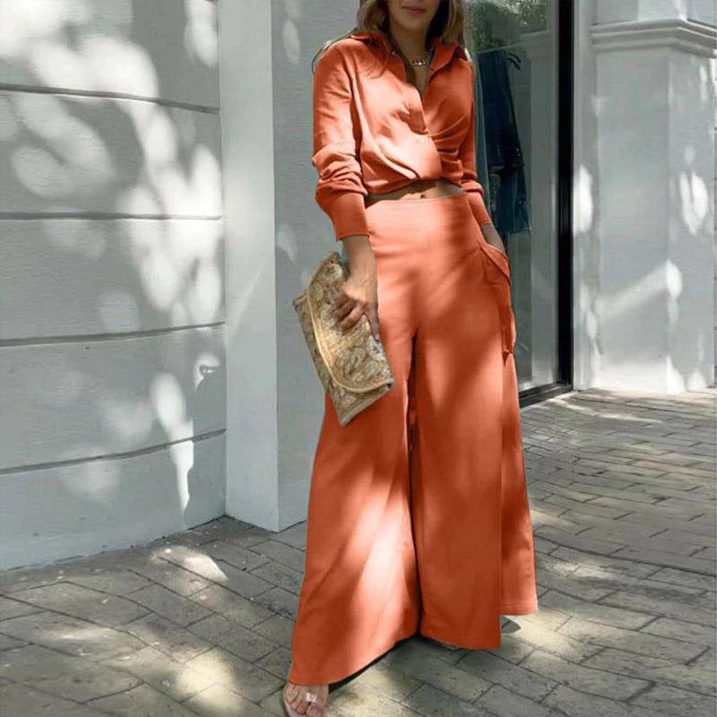 Women's Plus Size Elegant Pant Set - Crisscross Detail Top & Wide Leg Pants With Pockets Office & Casual Outfit CJ US