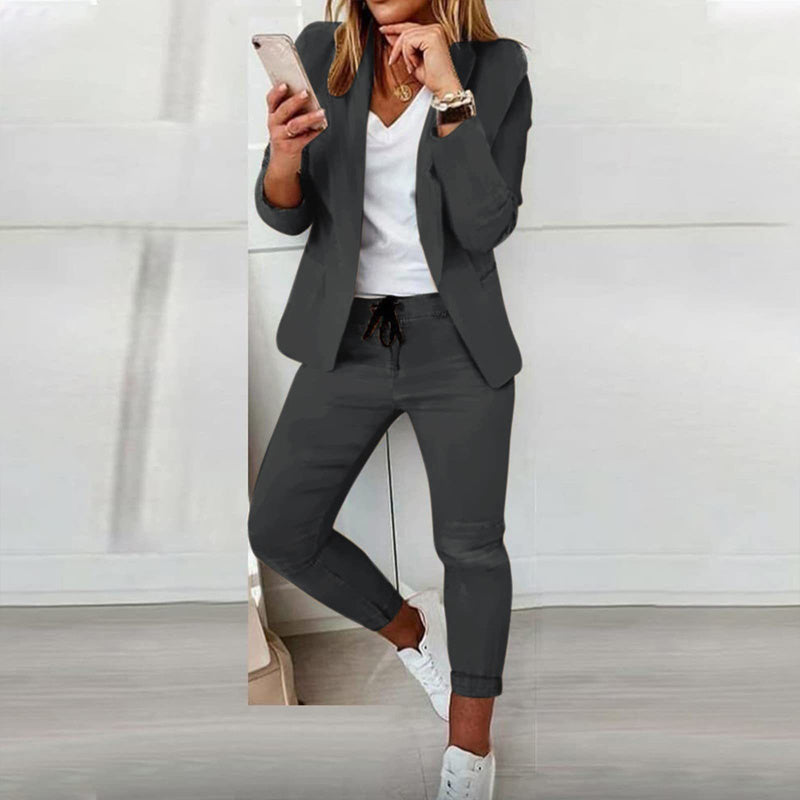 Women’s Notch-Lapel Blazer & Drawstring Pants Suit Set CJ US