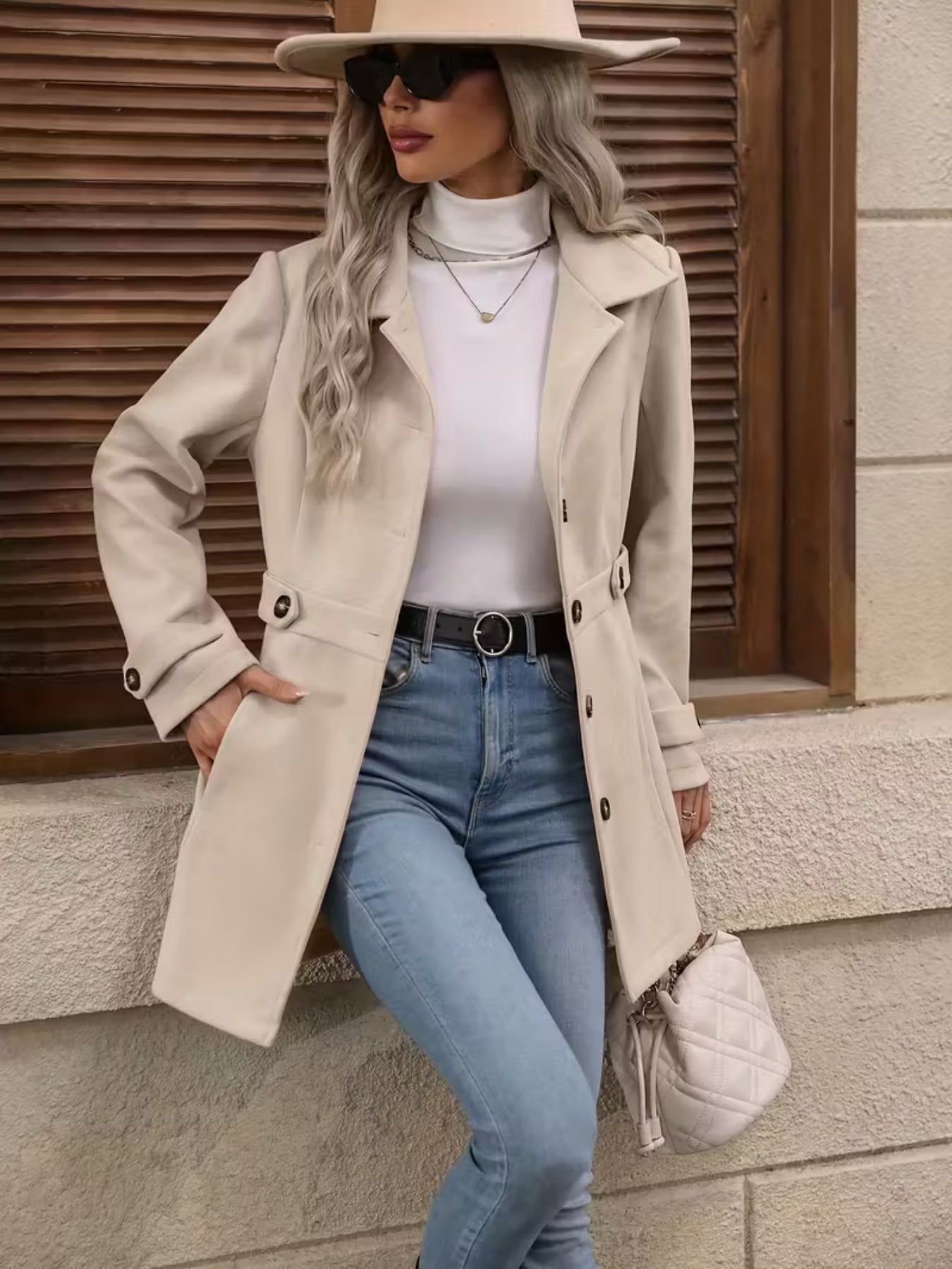 Women’s Elegant Woolen Coat – Medium-Length Lapel Slim Fit Winter Coat - FitiqueFit