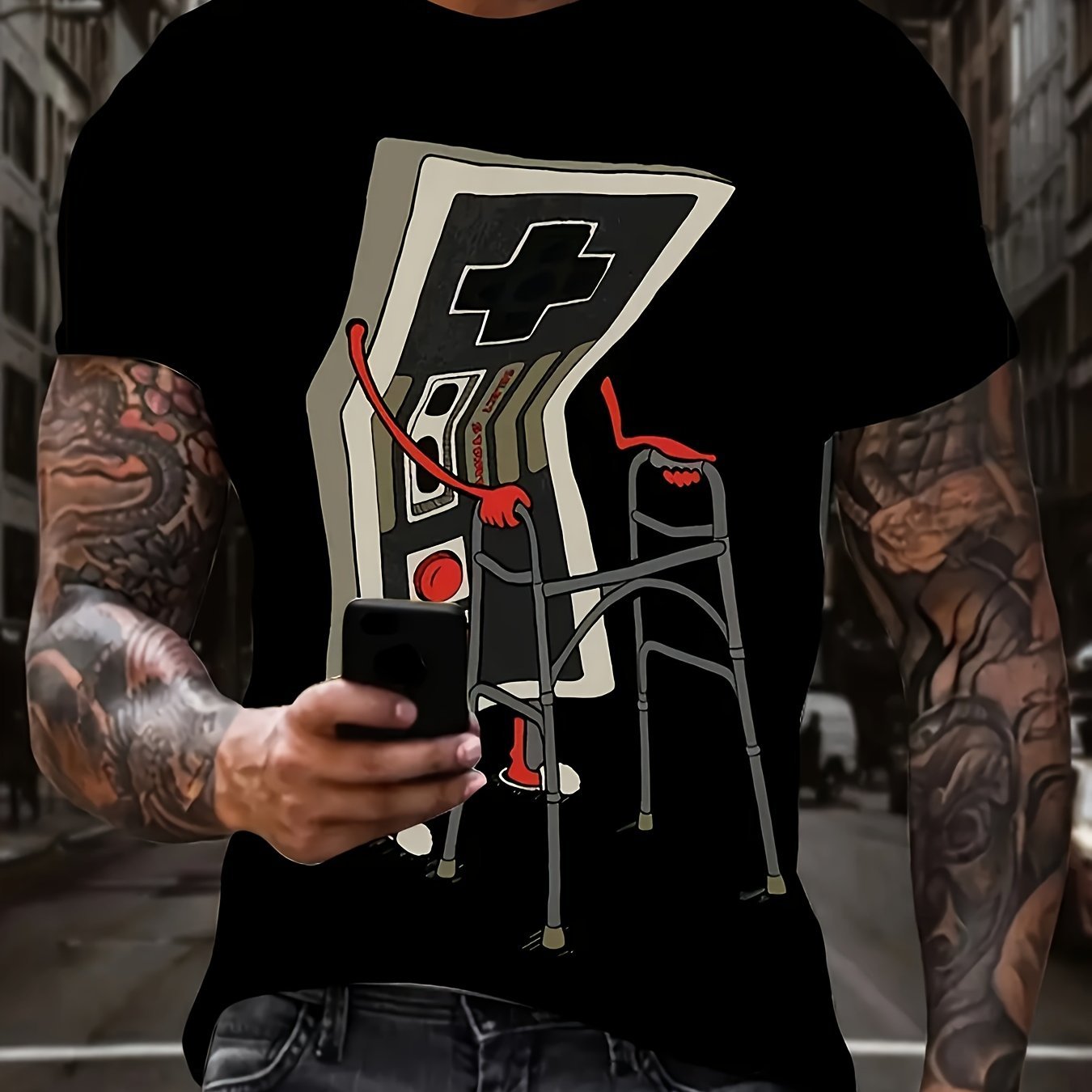 Summer Street Trend Cartoon Game Controller Pattern Men's Round Neck Short Sleeved Plus Size T-shirt CJ US