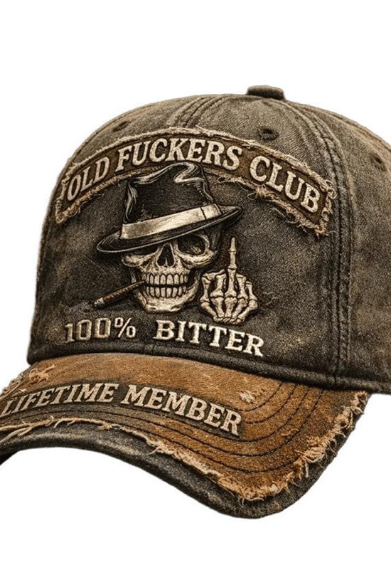 Embroidered Distressed Printed Curved-Brim Baseball Cap 