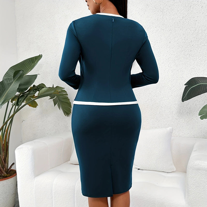 Women's Square Neck Half Sleeve Office Dress - Mock Two-Piece Bodycon Work Dress CJ US