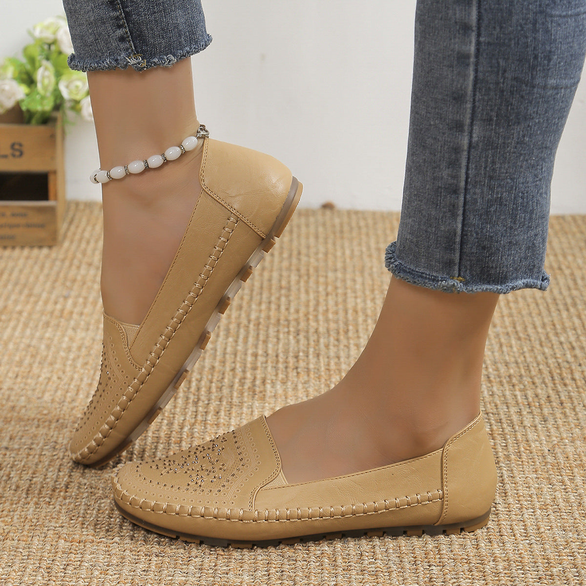 Handmade Stitching Gommino Solid Color Casual Women's Shoes CJ US