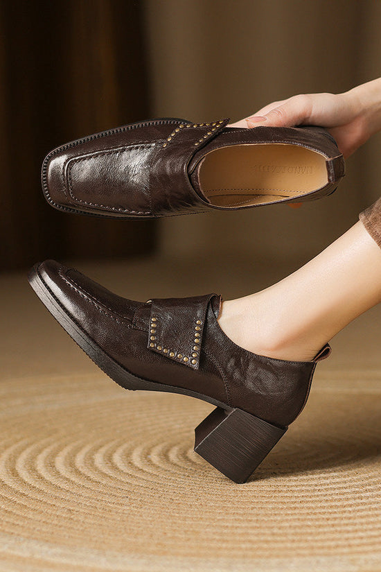 New Springautumn Square-toe Chunky-heel Deep-vamp Pumps In British Style 
