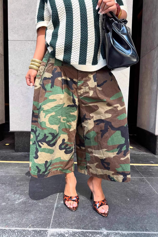 Fashionable Casual Camouflage Workwear-style Loose Wide-leg Pants 