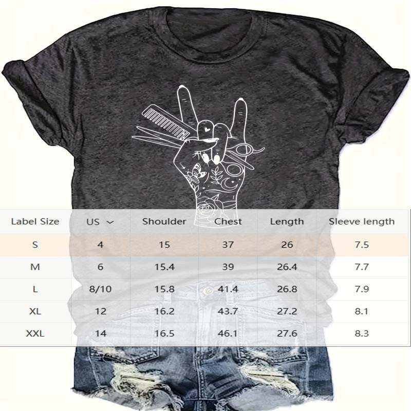 Women's Hand & Floral Print Crew Neck T-shirt, Casual Short Sleeve Top For Spring & Summer CJ