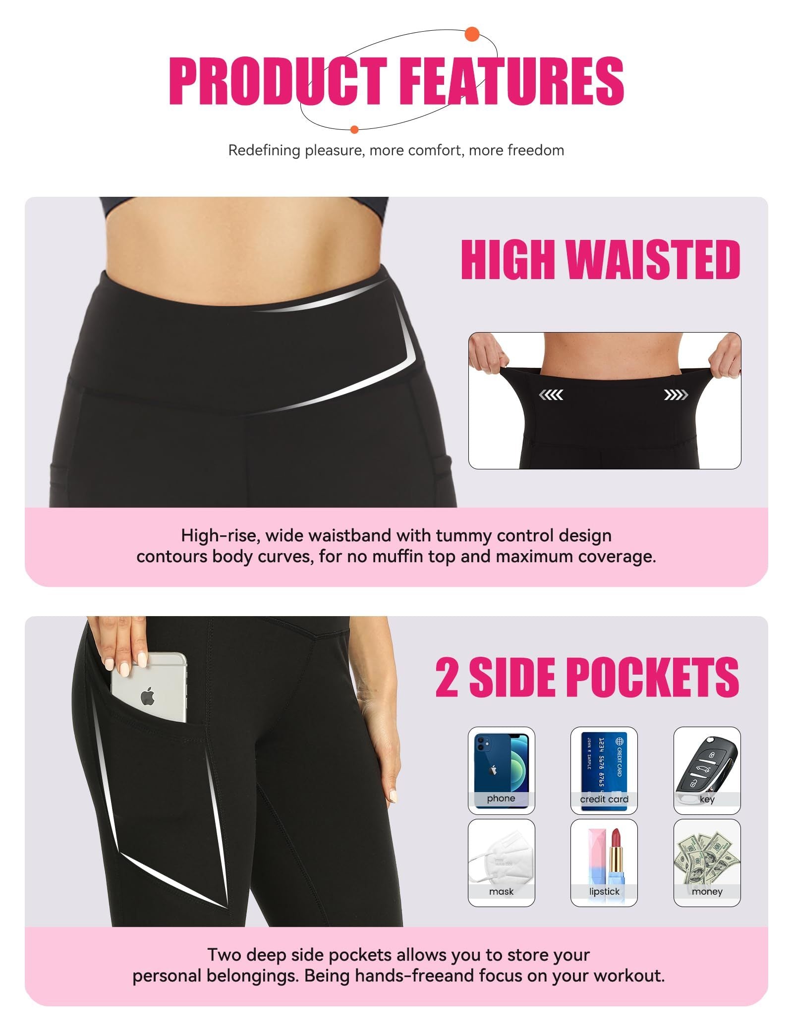 Yoga Pants - Five Points High Waist 3 Pieces Of Polyester Double Grinding Black, Polyester Double Grinding Zhang Green, Polyester Double Grinding Burgundy CJ US