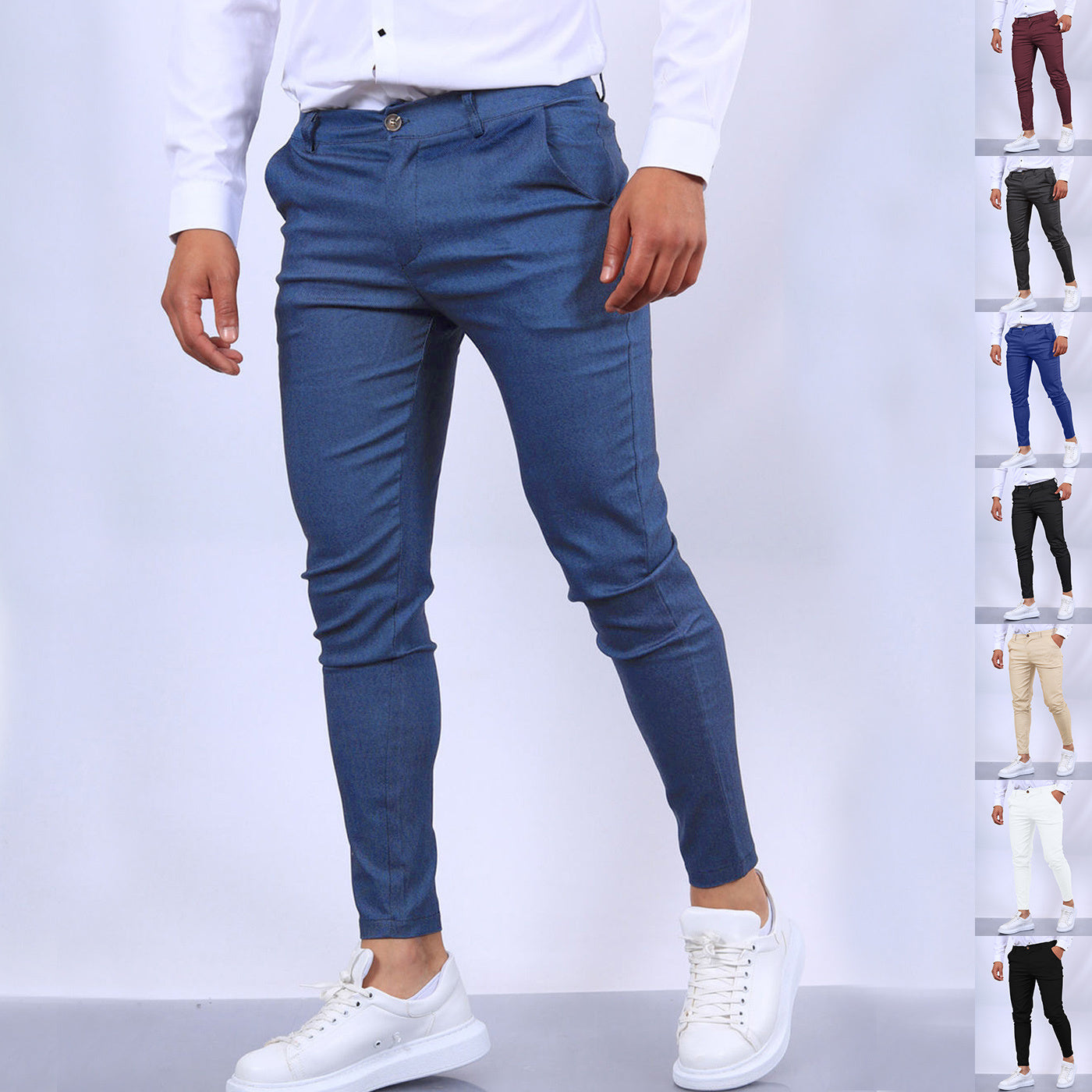 Men's Slim Button Trousers Fashion Solid Office Versatile Long Pencil Pants FitiqueFit