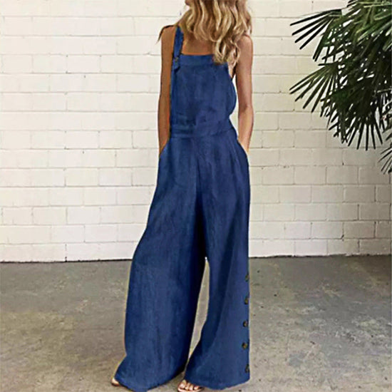 Women’s High-Waisted Sleeveless Denim Jumpsuit 