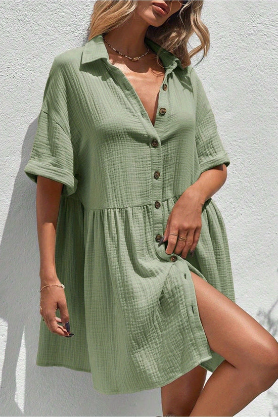 Women’s Ruffle Hem Shirt Dress – Loose Fit Summer Holiday Style CJ US