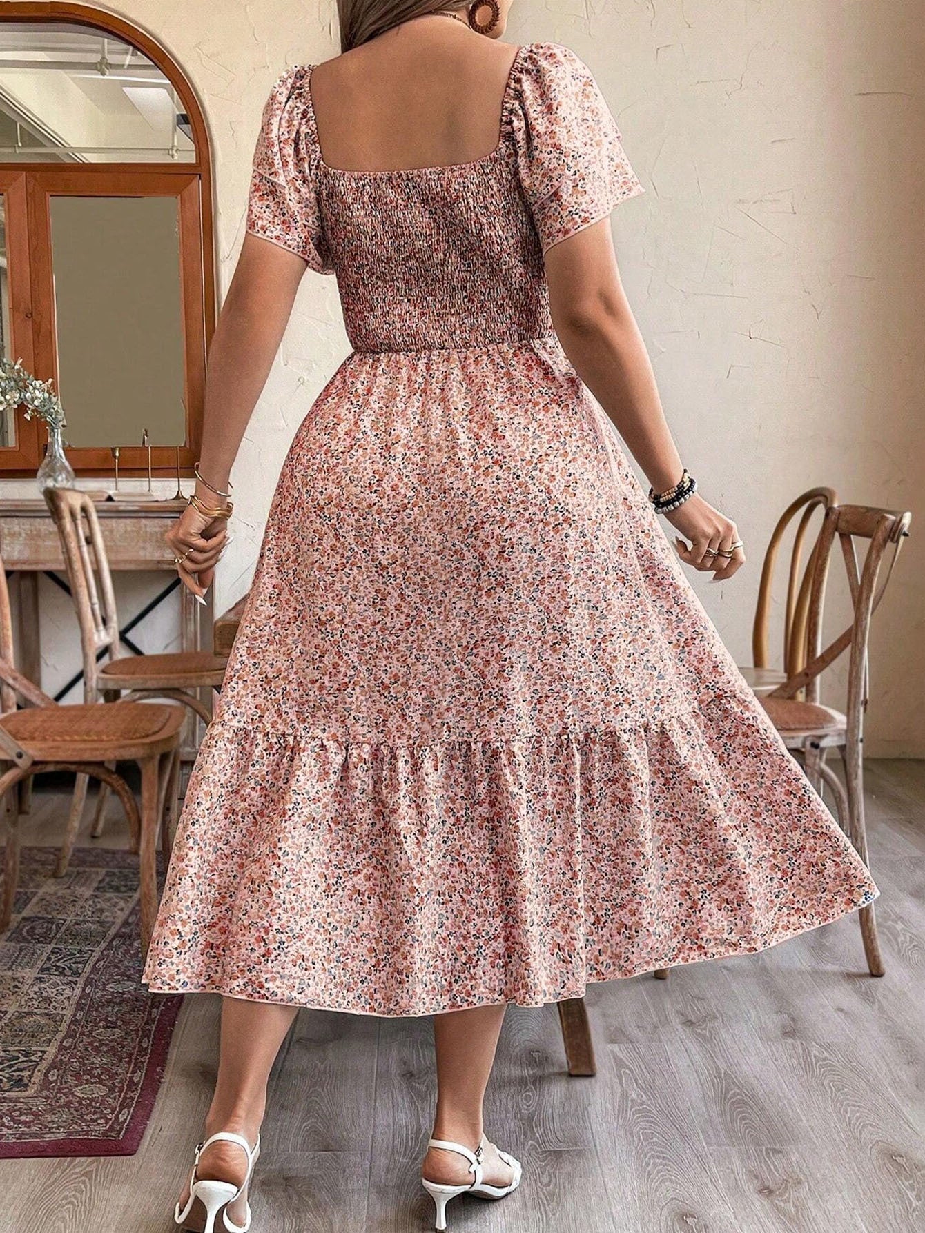 Women's Plus Size Backless Midi Dress For Summer Party - Elegant Pleated Printed Dress CJ US