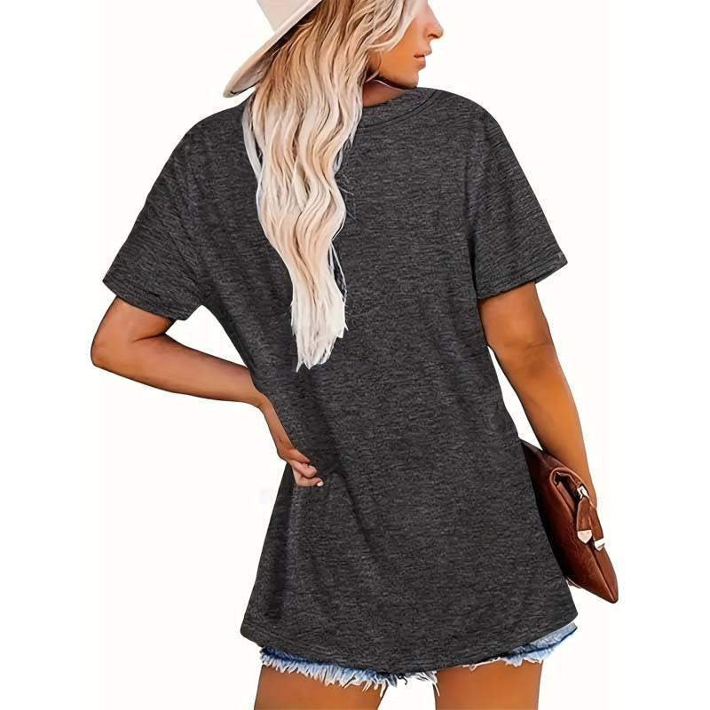 Women's Hand & Floral Print Crew Neck T-shirt, Casual Short Sleeve Top For Spring & Summer CJ