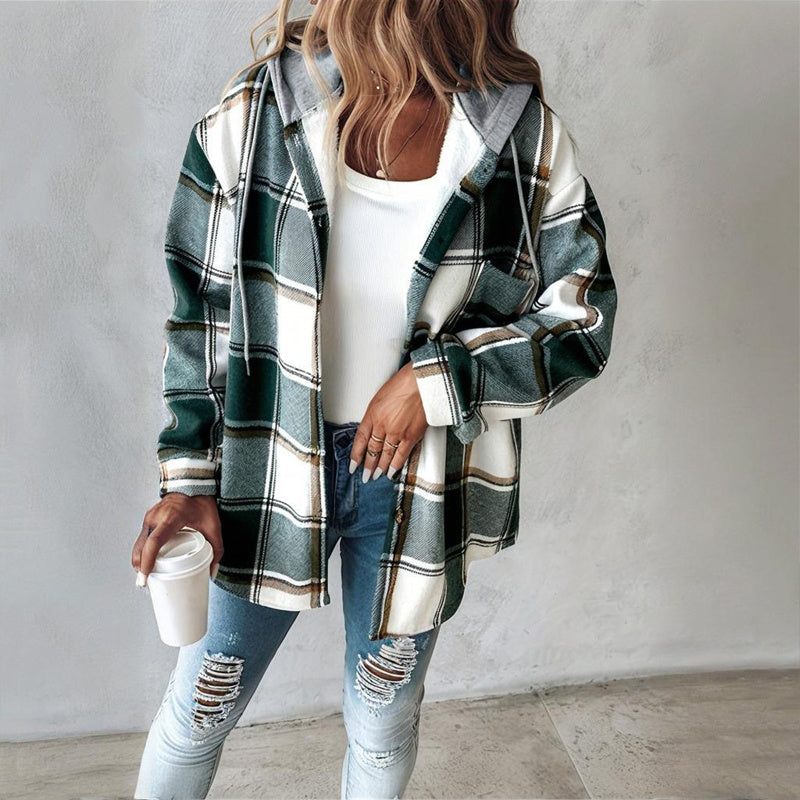 Plaid Drawstring Hoodie Shirt CJ US