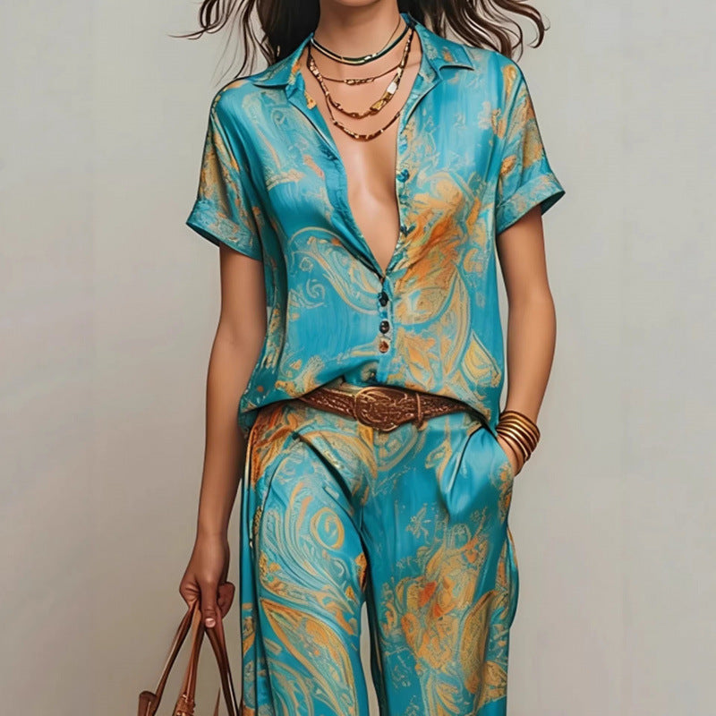 Cross-border Amazon Fashion Casual Elegant Resort Two-Piece Set 
