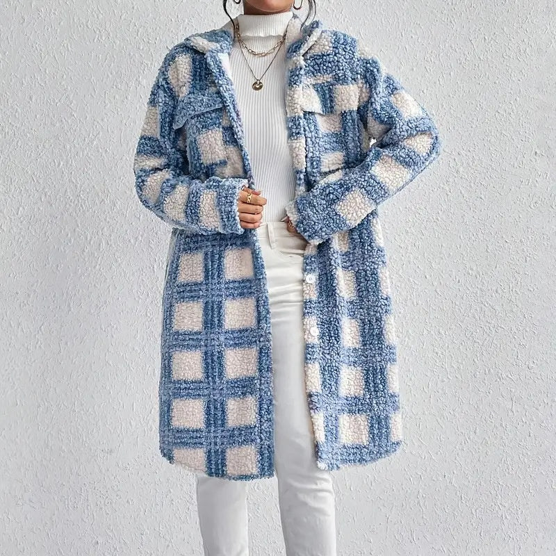 Women's Lightweight Plaid Jacket, Button Down Fleece Jacket, Long Sleeve Fall Outerwear Coat CJ US