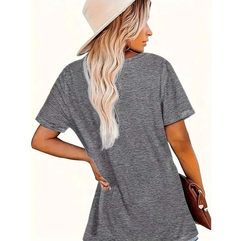 Women's Sunrise Print Round Neck T-Shirt - Casual Short Sleeve Summer Top CJ US