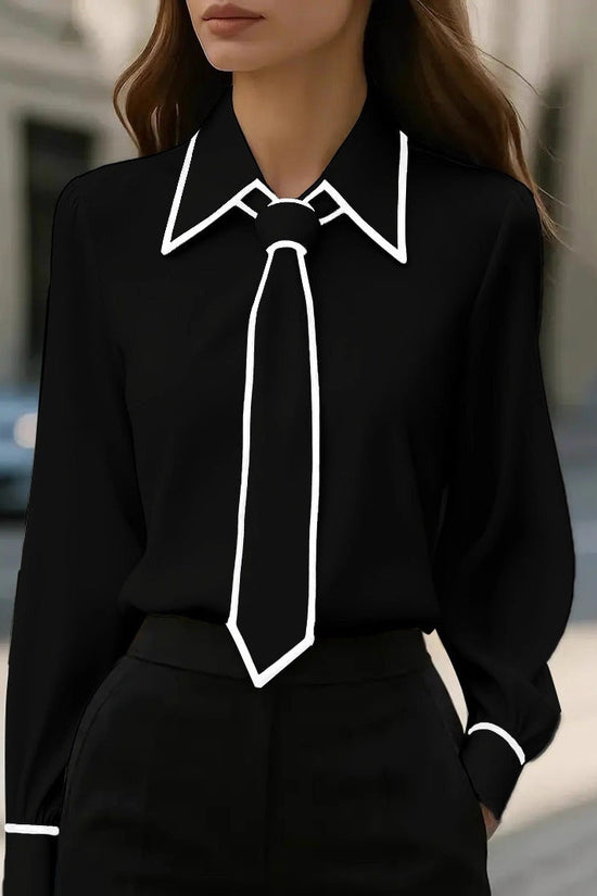 Autumn Fashion Solid Color Commute Tie Design Long Sleeve Shirt Women's Clothing 