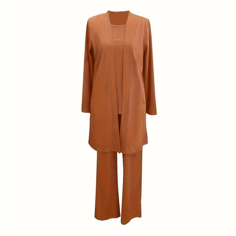 Women's Plus Size Casual 3-Piece Set Open Front Cardigan Sleeveless Vest Pants Solid Color Lounge Set CJ US