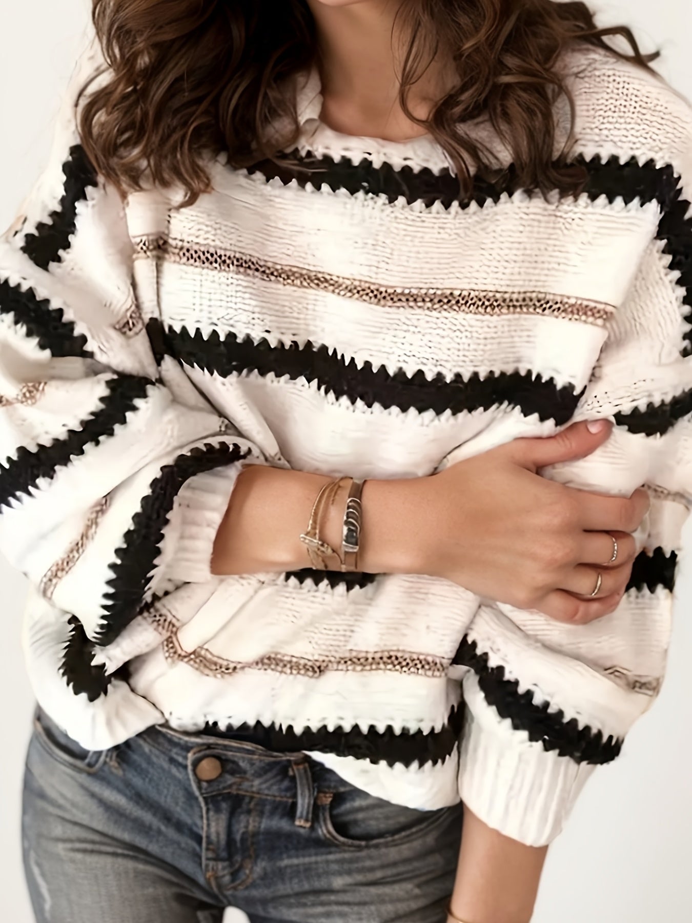 Women's Autumn And Winter Commuting Pullover, Striped Casual Long Sleeved Knitted Sweater Diversi Fashion™