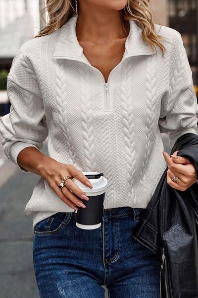 Casual Versatile Pullover Long-sleeve Knit Top For Women With A Half-zip And Turn-down Collar Sweatshirt CJ US