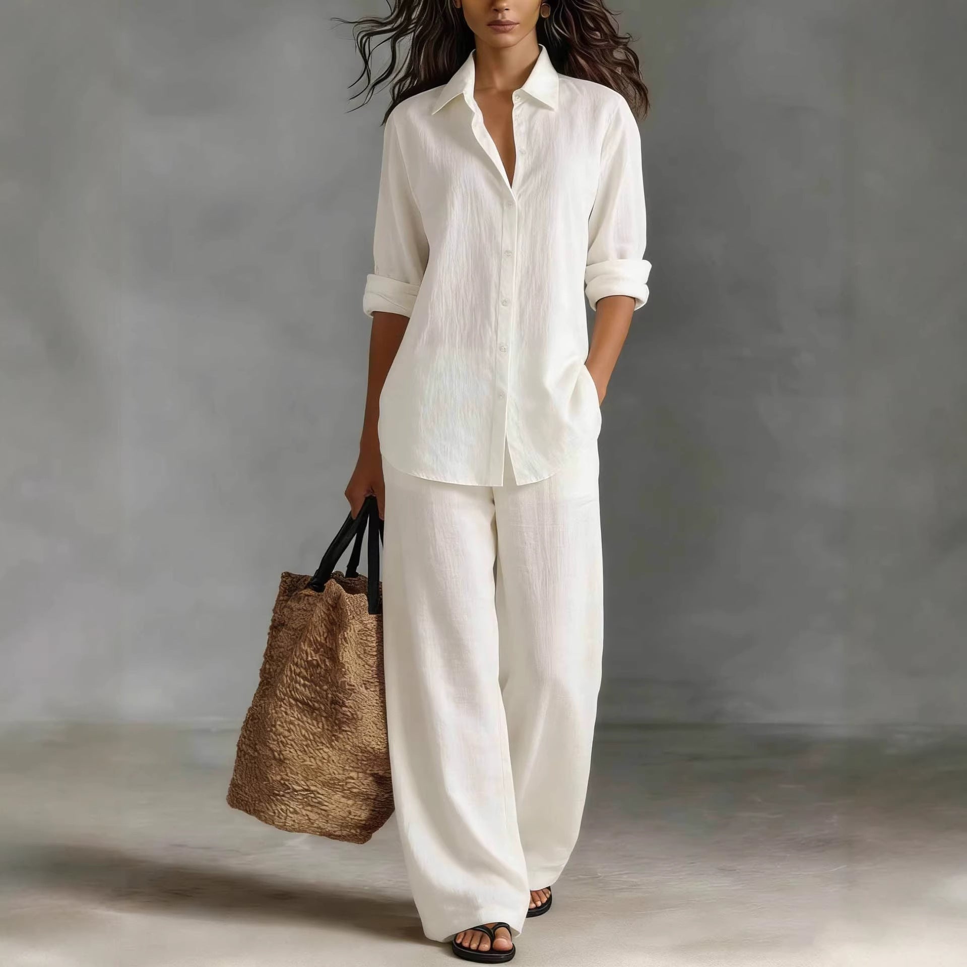 Bohemian Resort Cotton-Linen Top And Pants Set 