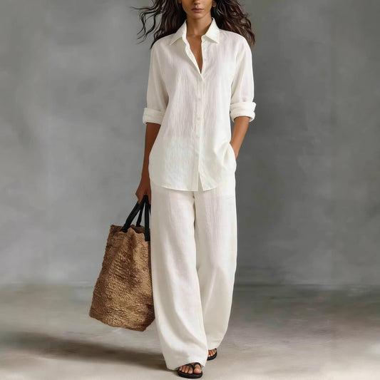Bohemian Resort Cotton-Linen Top And Pants Set 