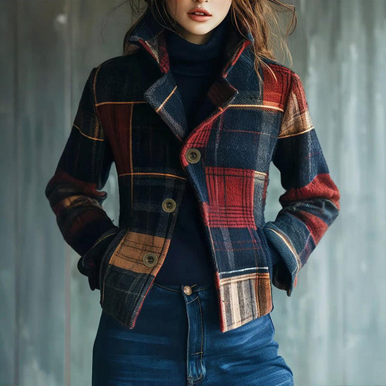 Vintage Women's Blazer With Stand Collar & Single Row Buttons Tailored Jacket For Autumn Winter Casual And Office Wear CJ US