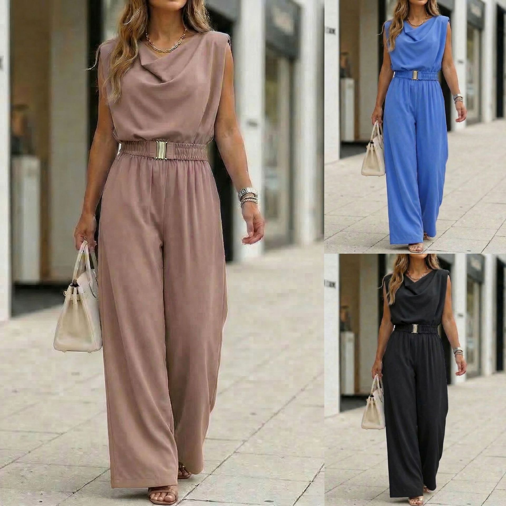Women's Casual Off-Shoulder Solid Color Jumpsuit 