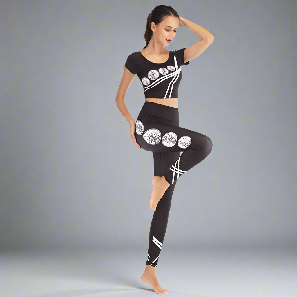 Printed navel short-sleeved quick-drying dance dress FitiqueFit