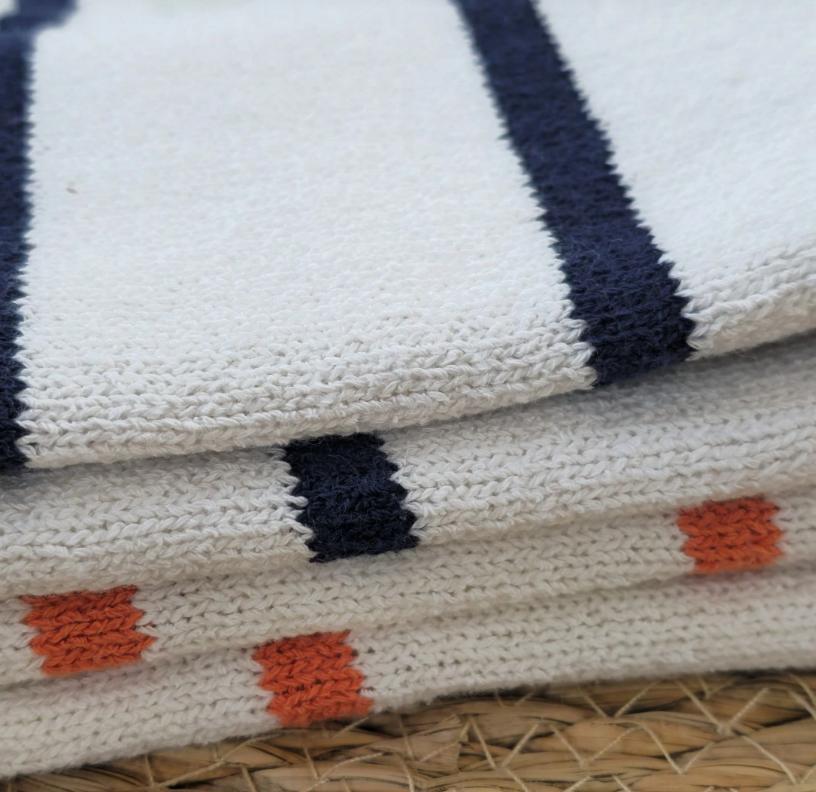 Women's 2025 Spring Summer Casual Fold-Down Short Sleeve Fashion Button Knitted Cardigan Sweater Navy Striped Sleeve Knitted Cardigan CJ US